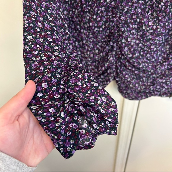 Lush Purple Floral Ruched Long Sleeve Blouse Women’s Extra Large Zipper Detail - Picture 6 of 9